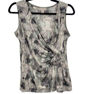 Cb Established 1962 Sexy Top Womens PM Sleeveless Ruched Glitter Silver V-Neck